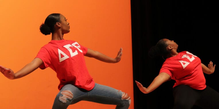 Image Initiative steppers performing on stage.