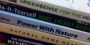 This stack of books will help Seymour Library patrons understand greening their home.