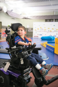 Young boy in wheelchair